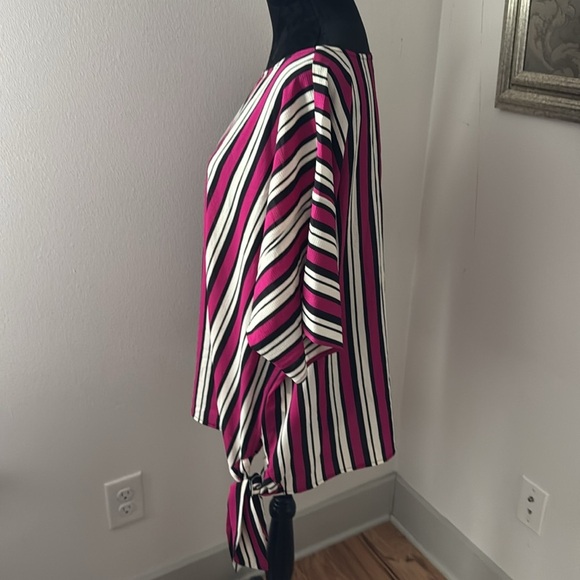 Michael Kors Side Tie Hem Short‎ Sleeve Top / blouse Deep Fuchsia stripes Sz XL - Picture 4 of 8